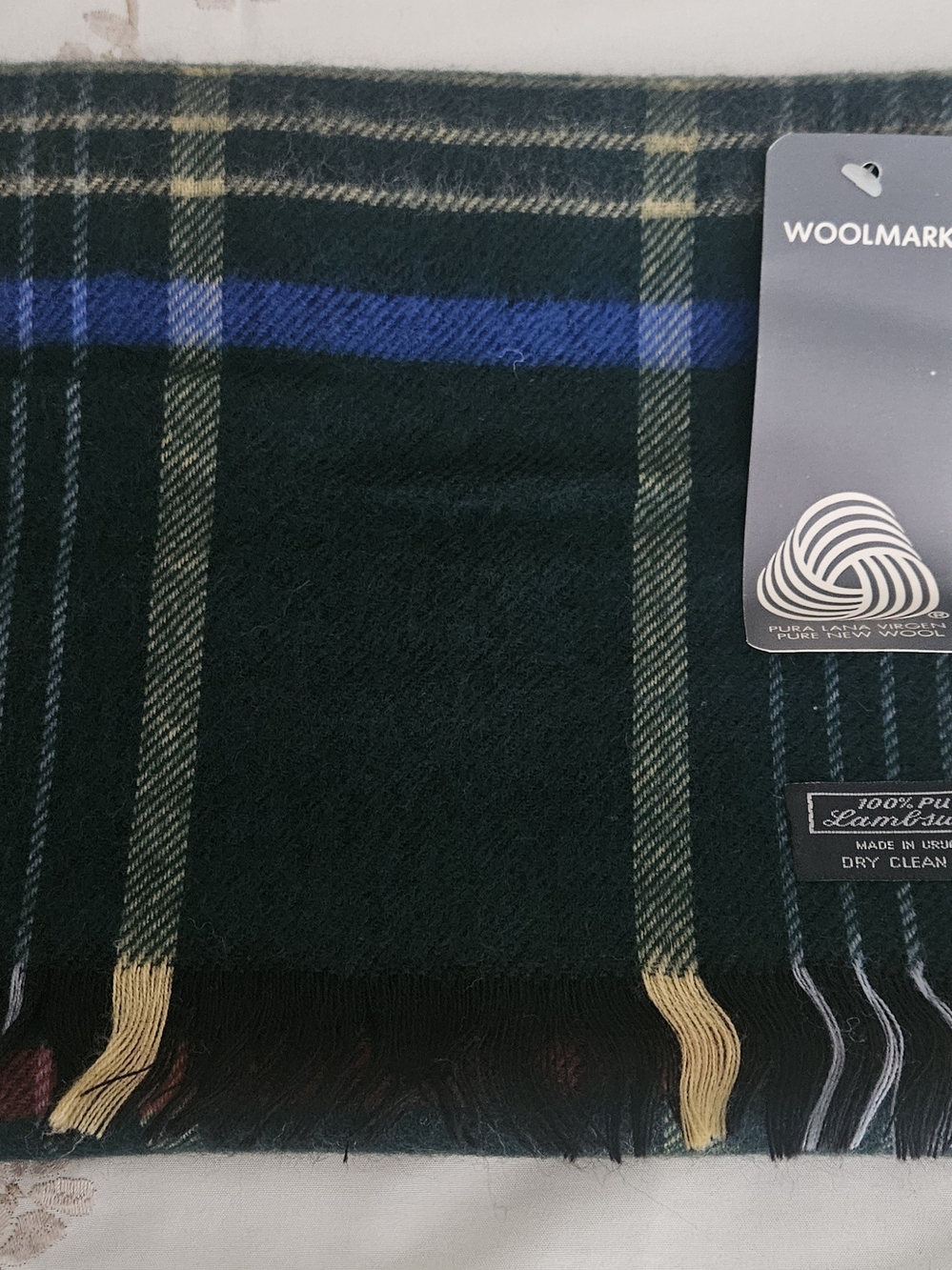 Woolmark Men's Dark Green Plaid Lambswool Scarf